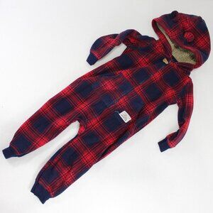 Carter's Baby Boy One Piece Fleece Flannel Hooded Romper Outfir Red Blue Zip Up